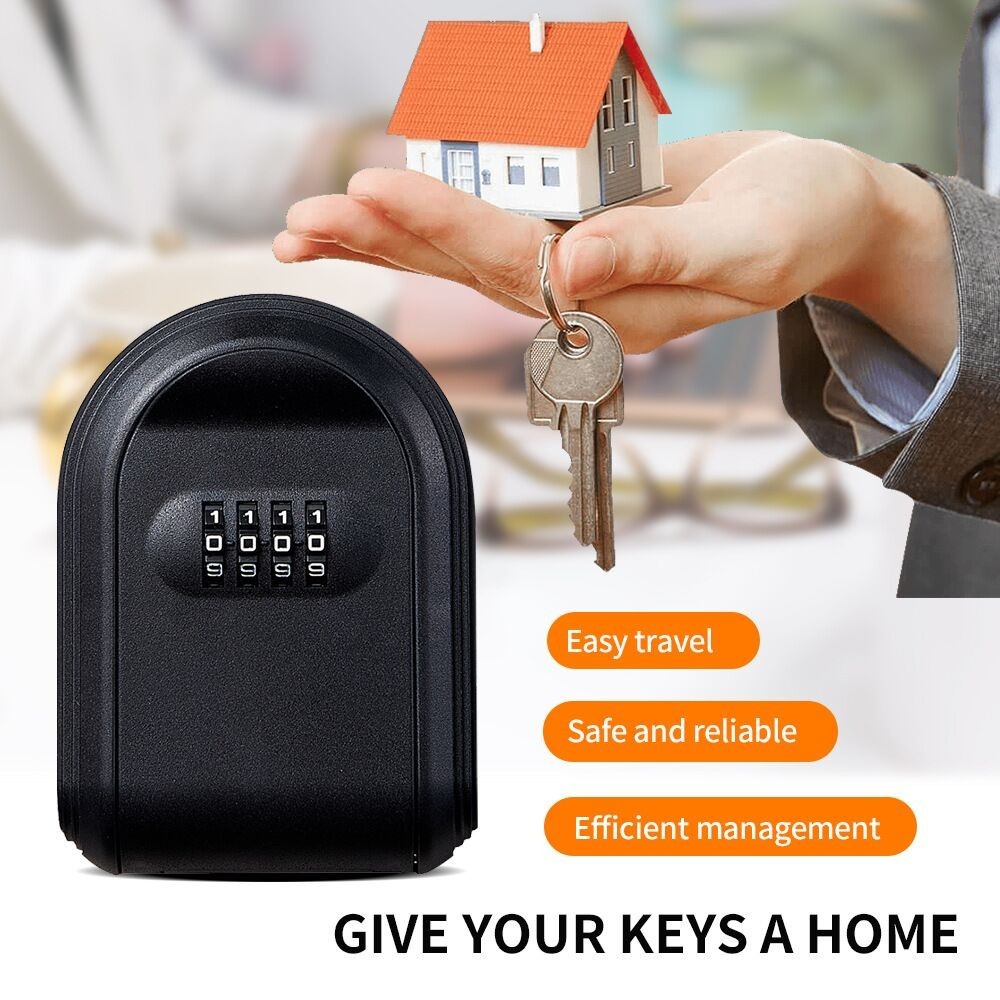 Black ABS Plastic Security Keybox 4-digit Password Combination Portable Lock Box