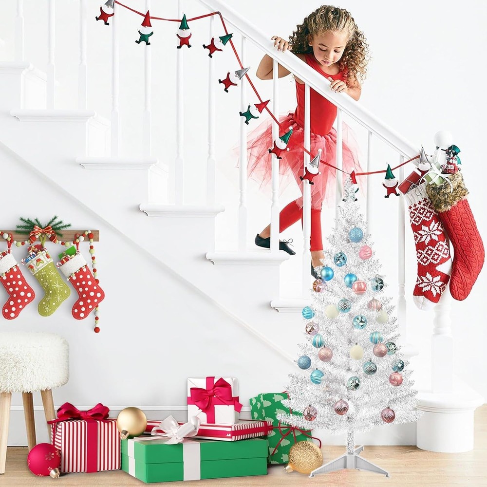 Stunning 4ft Artificial Silver Christmas Tree - Personalizable & Durable Décor