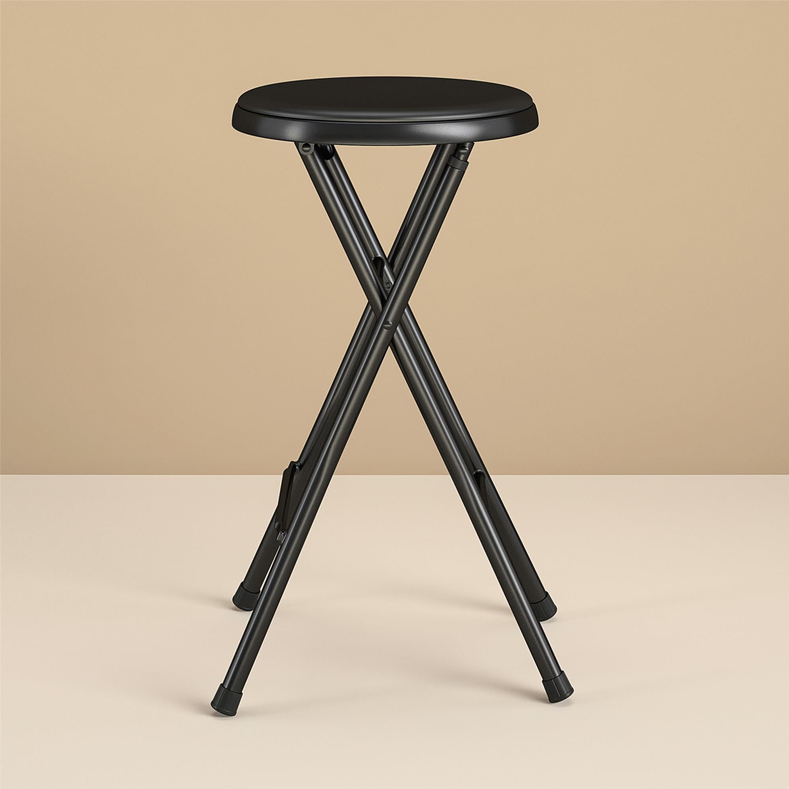 24" Vinyl Padded Folding Stool, Black