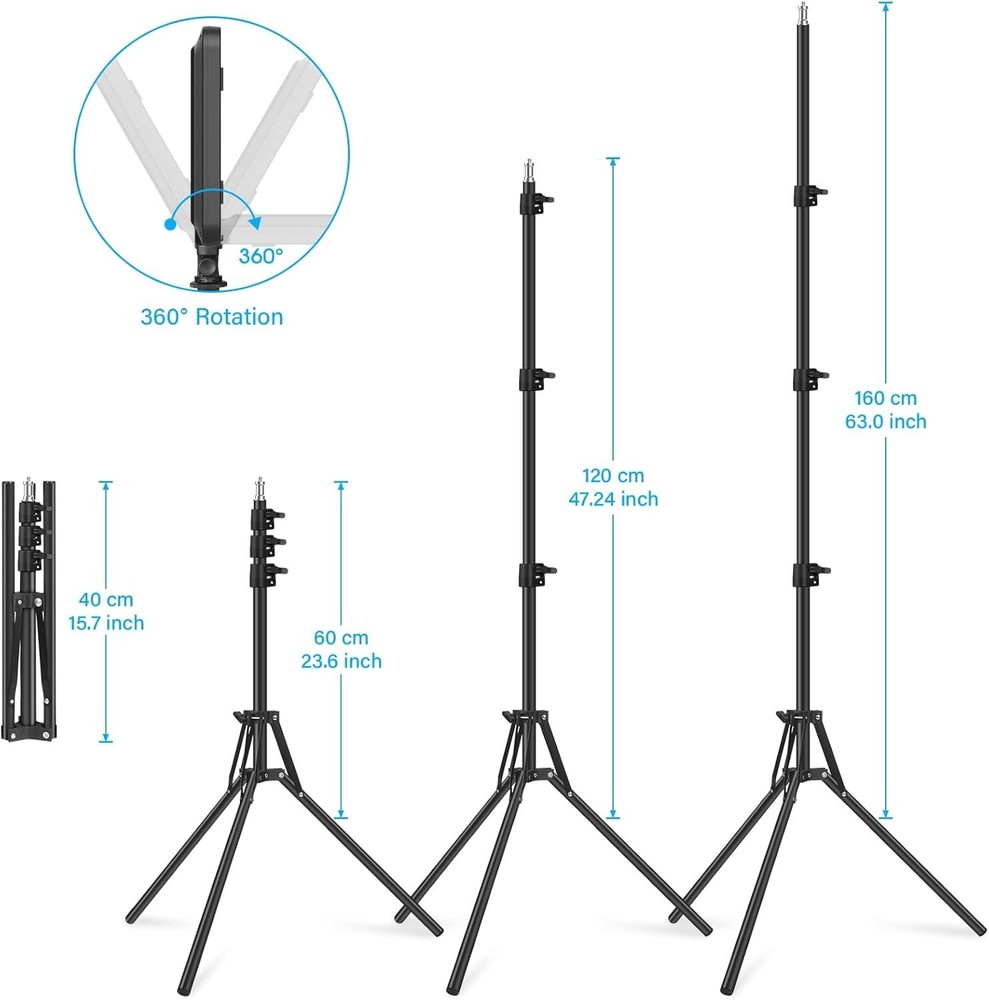 2 Pack Adjustable LED Video Light & 63" Tripod Perfect for Vlogging & Streaming