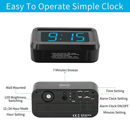 Alarm Clock, Digital Clock, Constantly 1.2'' LED Blue Black Case-blue Led