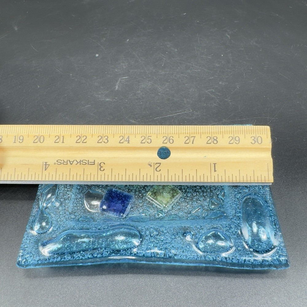 Vintage Hand Made Rectangular Trinket Dish Holder Container Plate Blue Bubbles