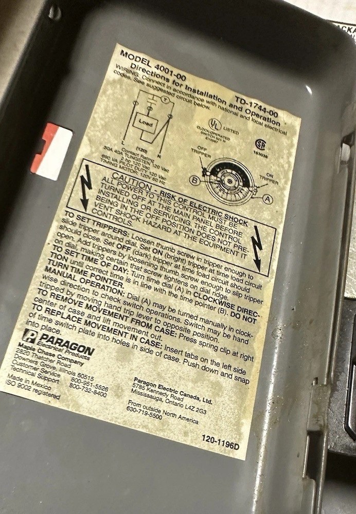 Paragon Electric Timer Model 4001-00