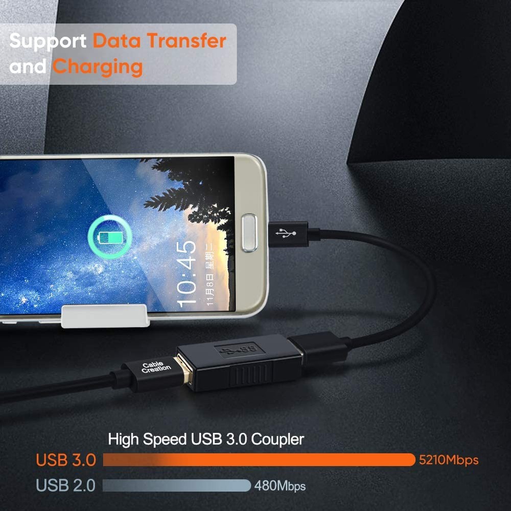 CableCreation USB 3.0 A Female to Adapter - 2 Pack Coupler Black