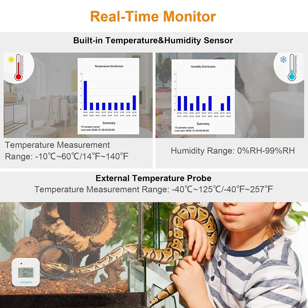 Bluetooth Temperature Humidity Thermometer Data Loggers IBS-TH2 External Probe