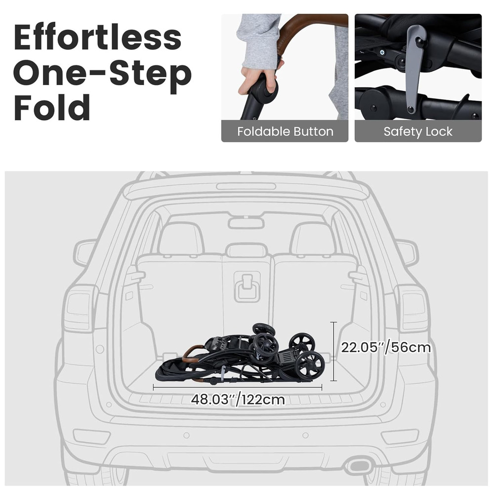 Versatile Sit and Stand Double Stroller with Reclining Backrest & Storage Basket