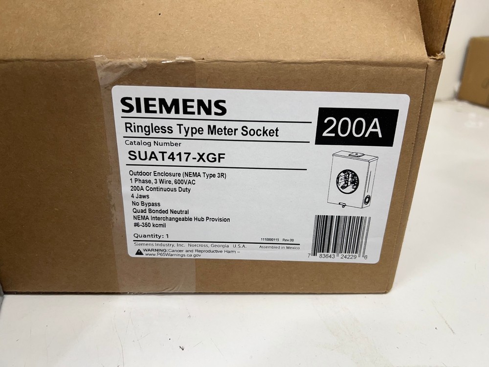 Siemens 200A 4Jaw No Bypass Overhead/Underground Ringless Meter Socket