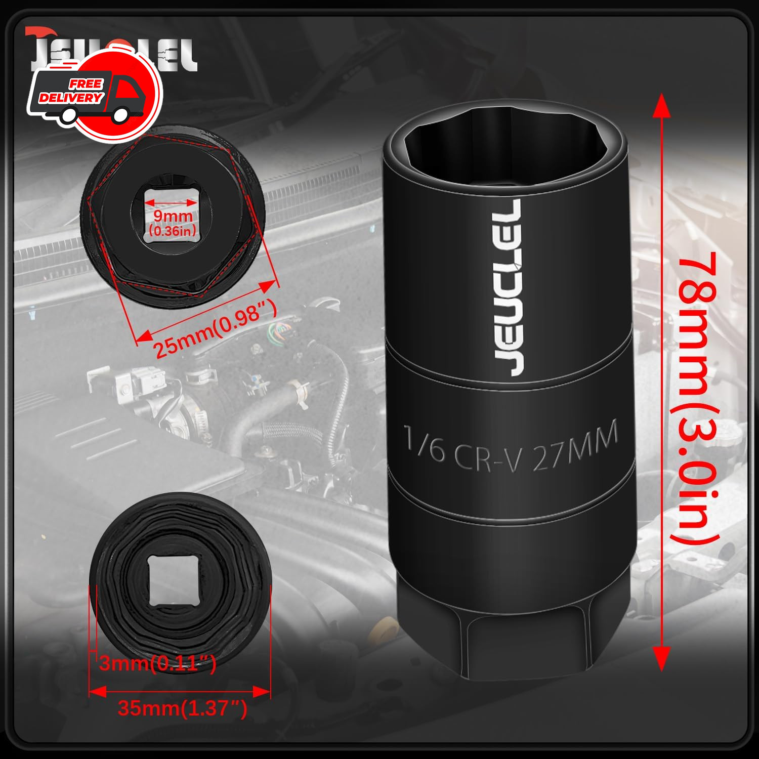 Oil Pressure Sensor Switch Socket, Special Size 1-1/16 Inch, 3/8" Black