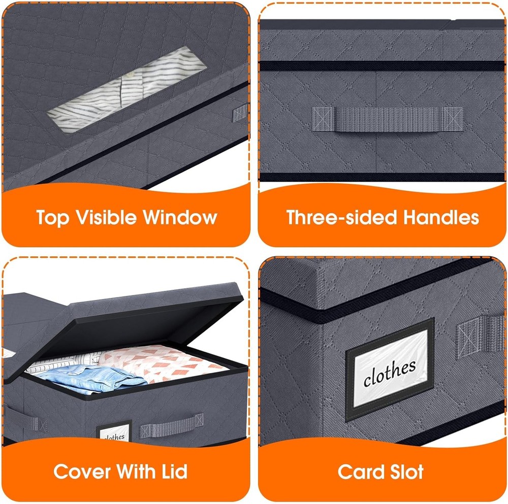 Under Bed Storage Containers W/ Lids 2 Pack Foldable & Stackable Clothes Storage