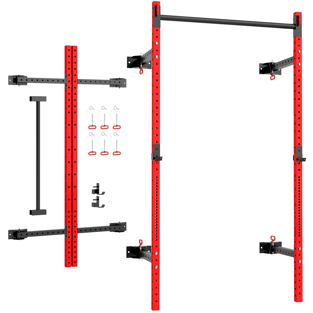 Folding Wall Mount Power Rack - 1000lb Capacity, 17 Adjustable Levels