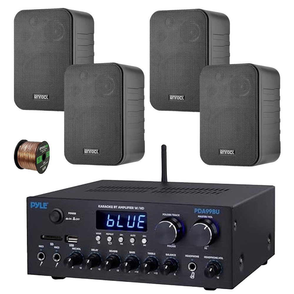 Pyle PDA99BU 2-Channel Home Audio Bluetooth Receiver, 4x 4" 30W Speakers, Wire