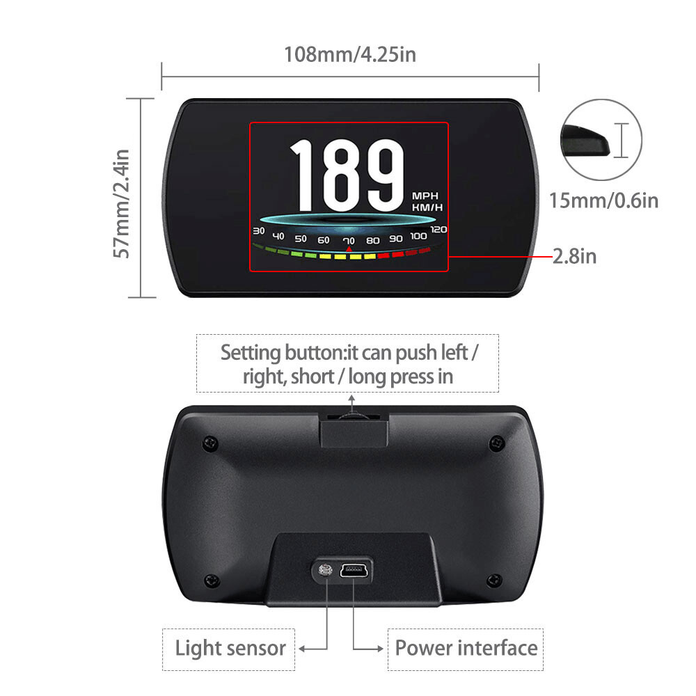 Car Digital GPS Speedometer Head Up HUD Display Overspeed Vlt MPH/KM Warning