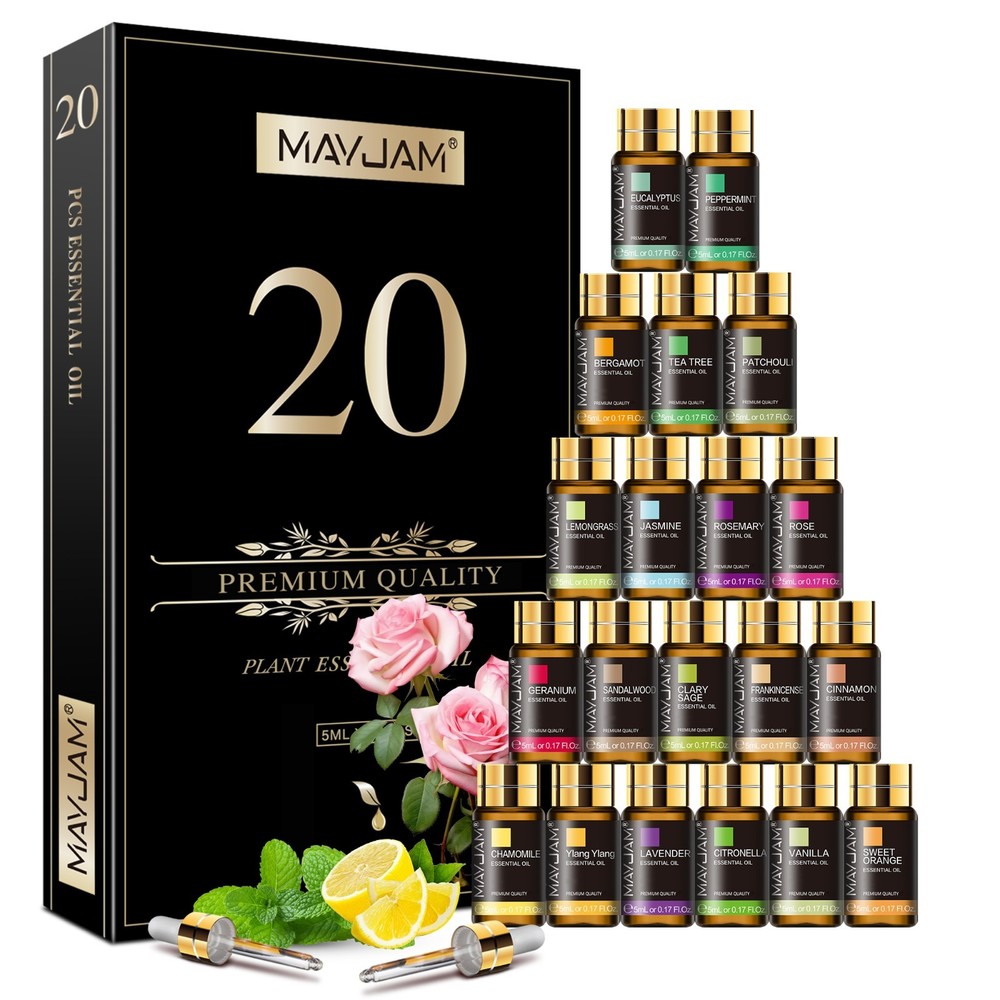 MAYJAM 20Pcs Essential Oil Set Aromatherapy Gift Kit 100% Pure Oils for Diffuser