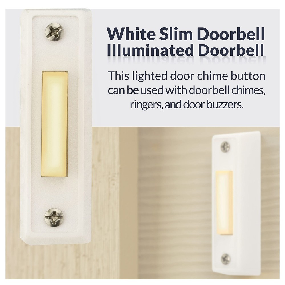 Newhouse Hardware LED Lighted Sturdy Plastic Door Chime Push Lighted, White
