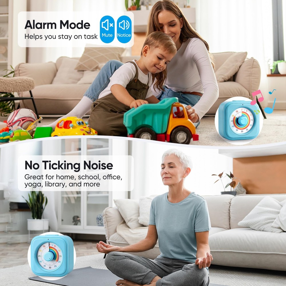 Rainbow Visual Timer for Kids, 60 Minute Silent Countdown Clock with Color Di...