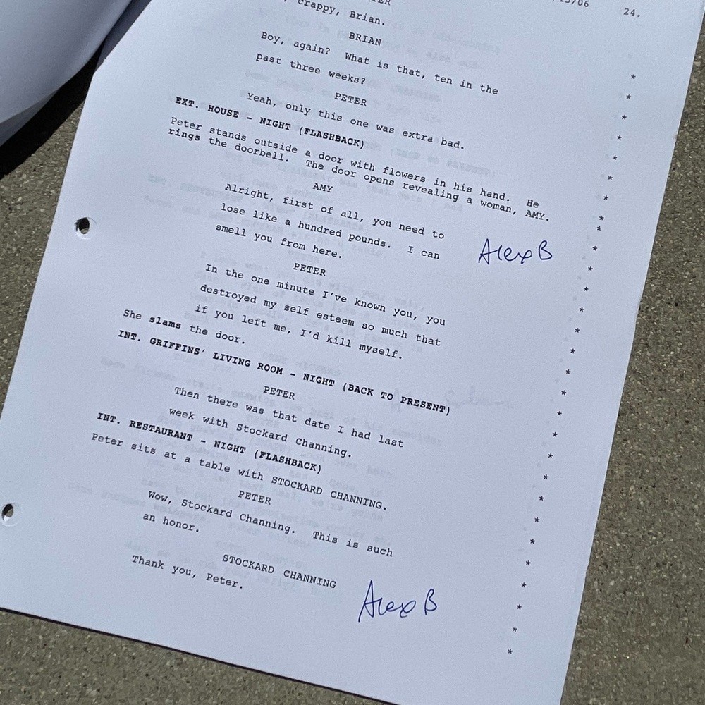 Family Guy 100th Episode SET Stewie Kills Lois Scripts + Casting Dept Notes
