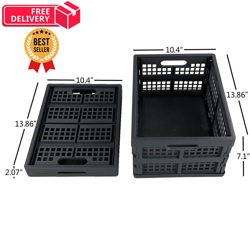 Idotry 3-PACK 15 L Plastic Stacking Folding Storage Crates, 15 L, gray