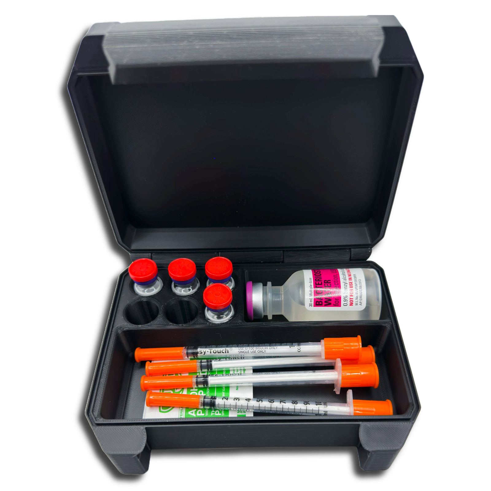 6×3ml Vial Storage Case for Peptide, Insulin, TRT + BAC Water & Syringe Slot