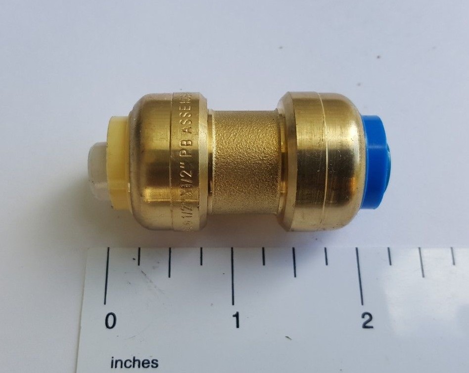1) 1/2" X 1/2" PB (POLYBUTYLENE) SHARKBITE STYLE CONVERSION PUSH FIT COUPLINGS