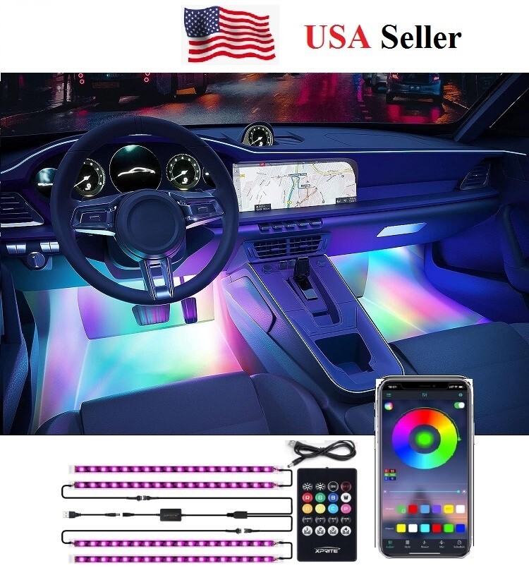 48 RGB LED Strip Neon Atmosphere Light Kit USB Plug Bluetooth App Remote Control