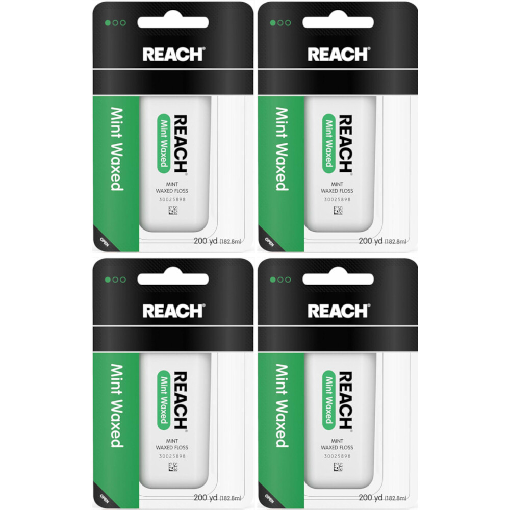 4 Pack Reach Mint Waxed Dental Floss - 200 yard Each