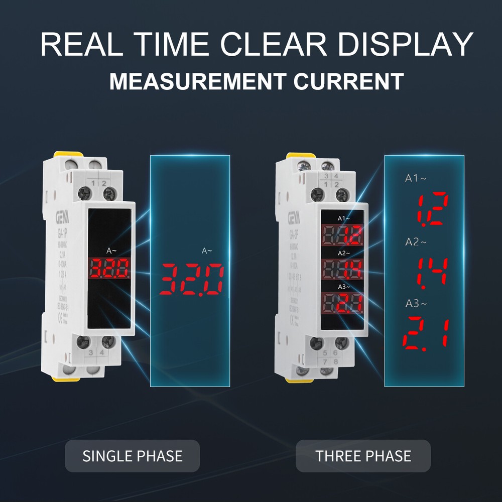 GEYA Current Meter Single Three Phase Modular AC0A-100A LED Display 80V-500V