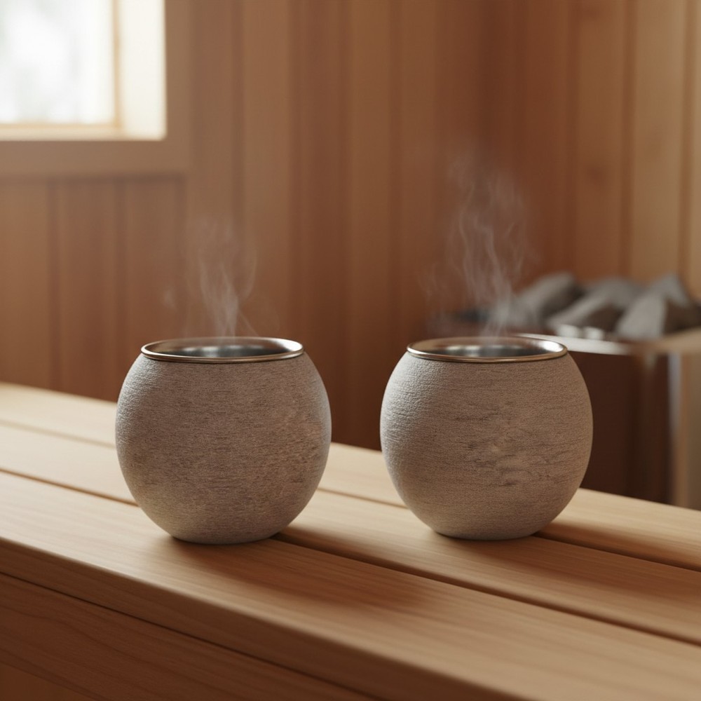 Luxury 2 Pc Granite Sauna Aromatherapy Cups with Stainless Steel Diffusers