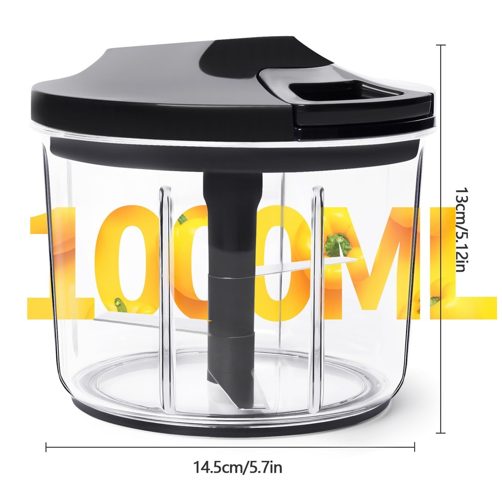 Manual Food Processor Large Vegetable Chopper, 1000ML Pull String Chopper Gar...