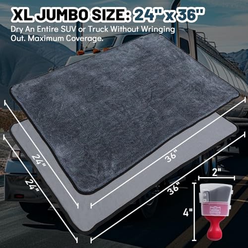 Car Drying Towel Microfiber Cleaning Cloth - 24" x 36" Large Twisted Loop
