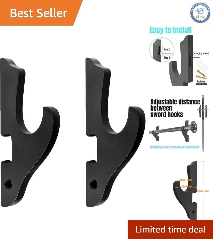 2/Set Sword Hook Wall Mount Samurai Sword Hanger Display Holder Adjustable fo...