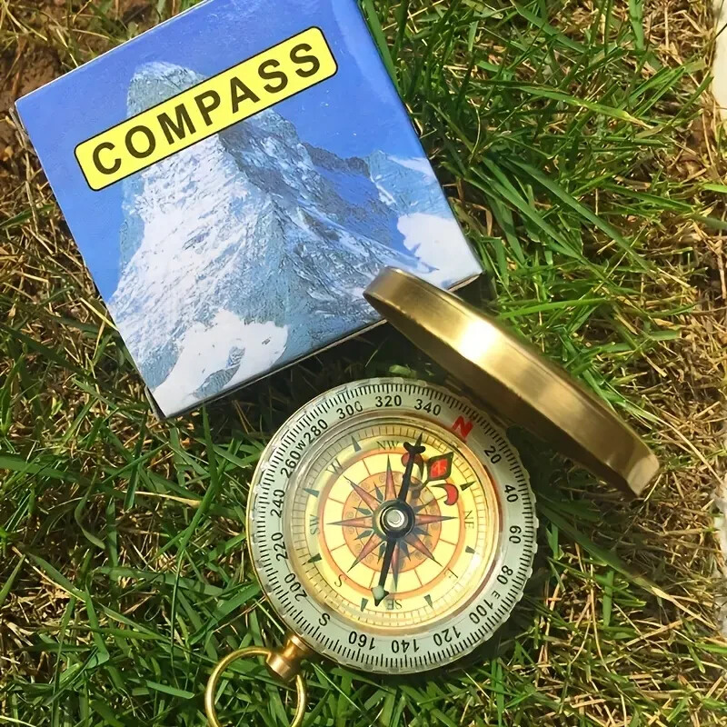 2pcs Waterproof Luminous Compass Camping Hiking Brass Compass Portable Compass