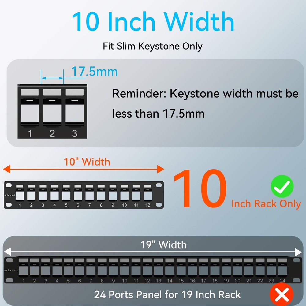 12 Port Mini Blank Keystone Patch Panel 10 inch Rack Mount for Slim Jacks
