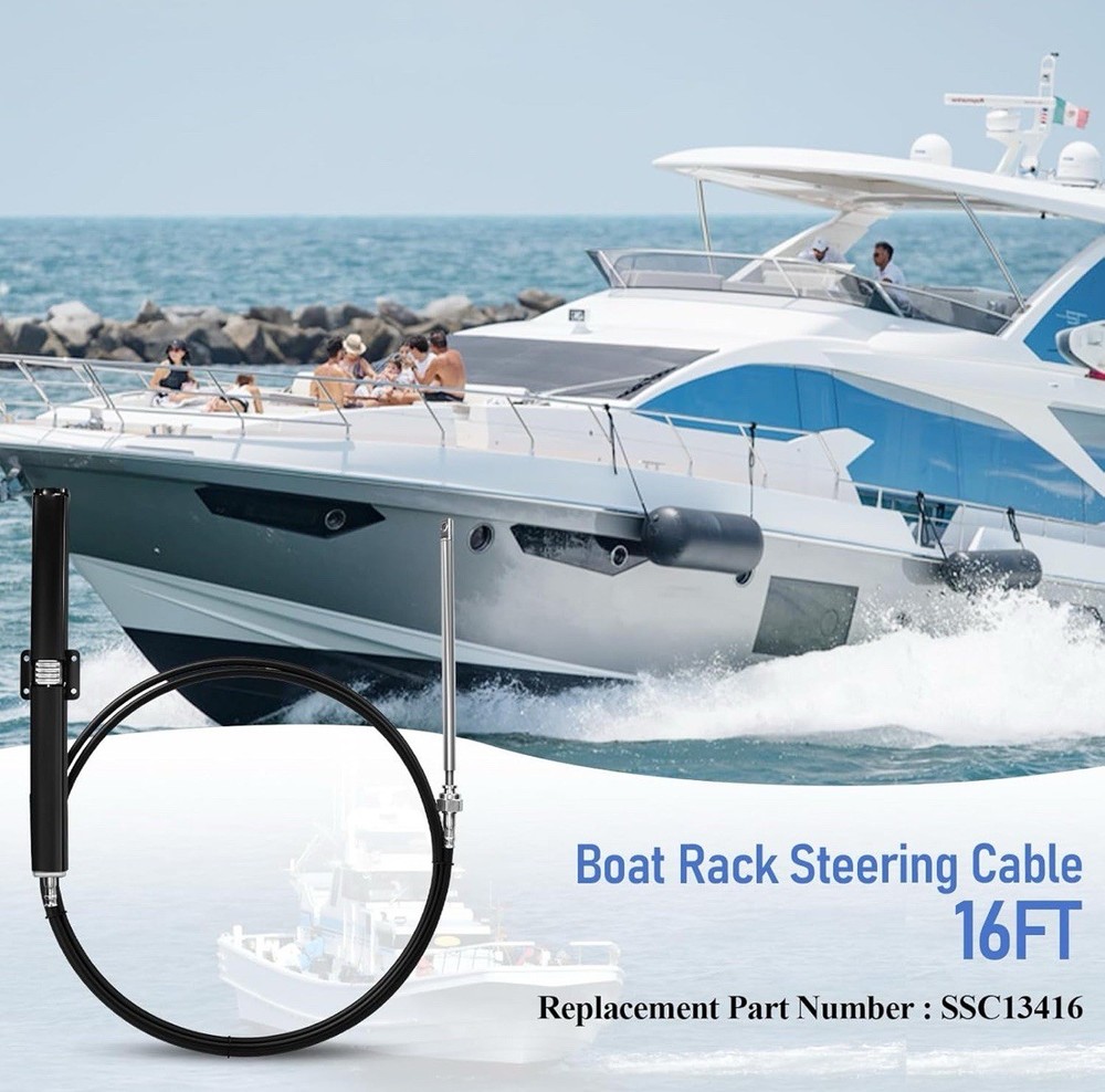 Boat Steering Cable SSC13416 Rack Pinion Mechanical 16ft Back Mount Single Cable