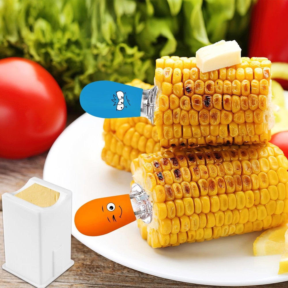 AUGSUN Corn Cob Holders Kit - Includes 10 Fun Face Holders, 5 Medium, Yellow