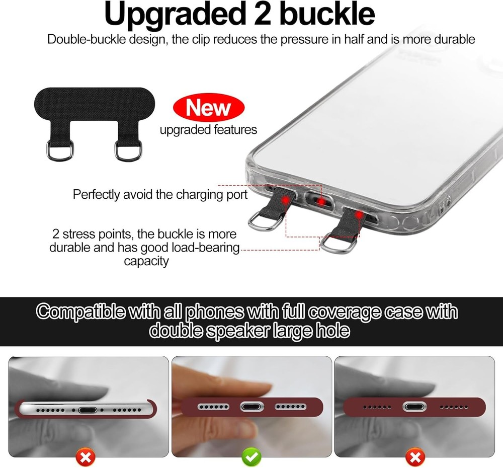 2pcs 2 Way Phone Tether Tab, Phone Strap Patch Double Buckle Phone Lanyard Tab C