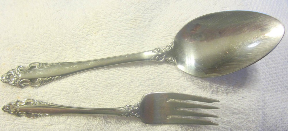 2 GORHAM PIERCED BAROQUE pieces,serving  spoon,fork vintage