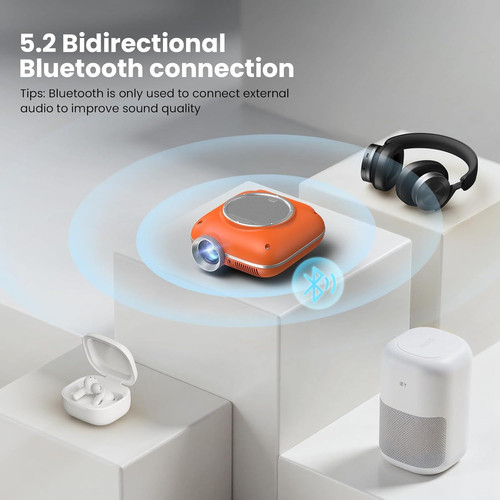 Mini Projector with Two -Way Bluetooth, Portable for Home Orange