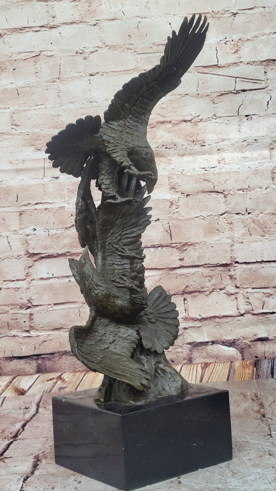 Two American Bald Eagles Fighting Bronze Sculpture Statue Decor Signed Original