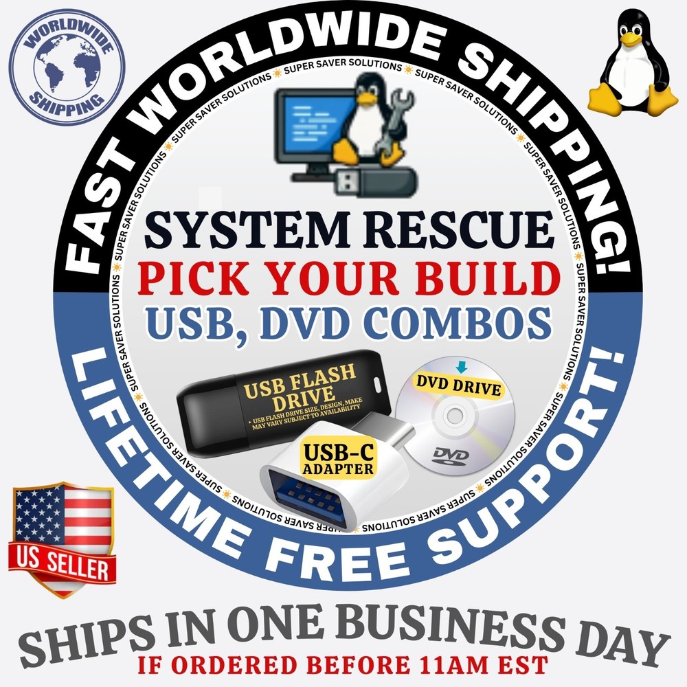 LINUX SYSTEM RESCUE TOOLS | LATEST ISO BUILD | DVD, USB COMBOS | FAST SHIP