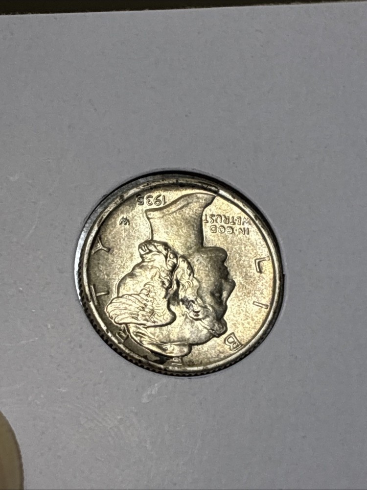1935 Mercury Dime Stuck Through Errors, “5” 1935, Double Die Reverse 💎