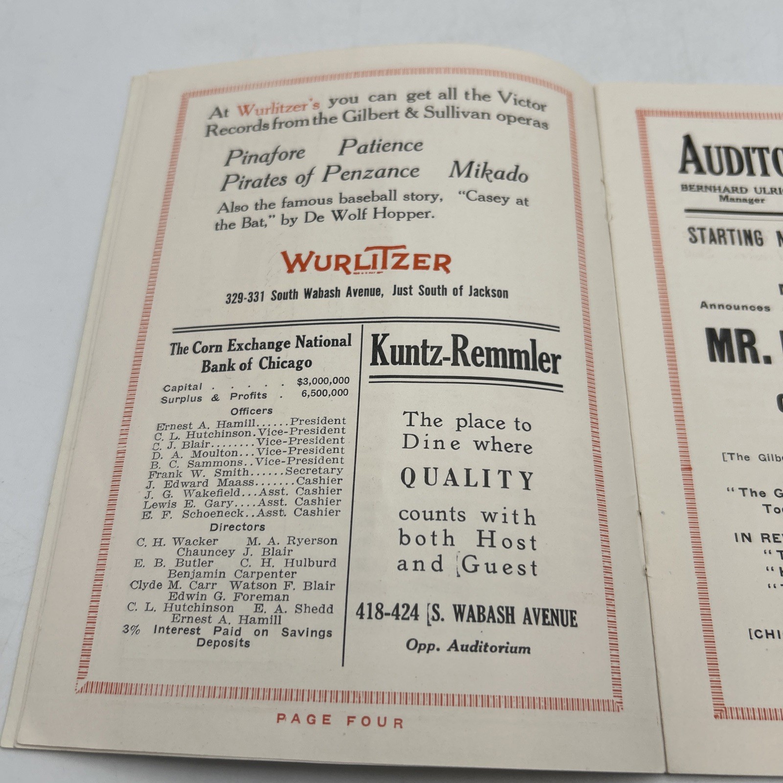 Vintage 1915 Auditorium Theatre Chicago Grand Opera