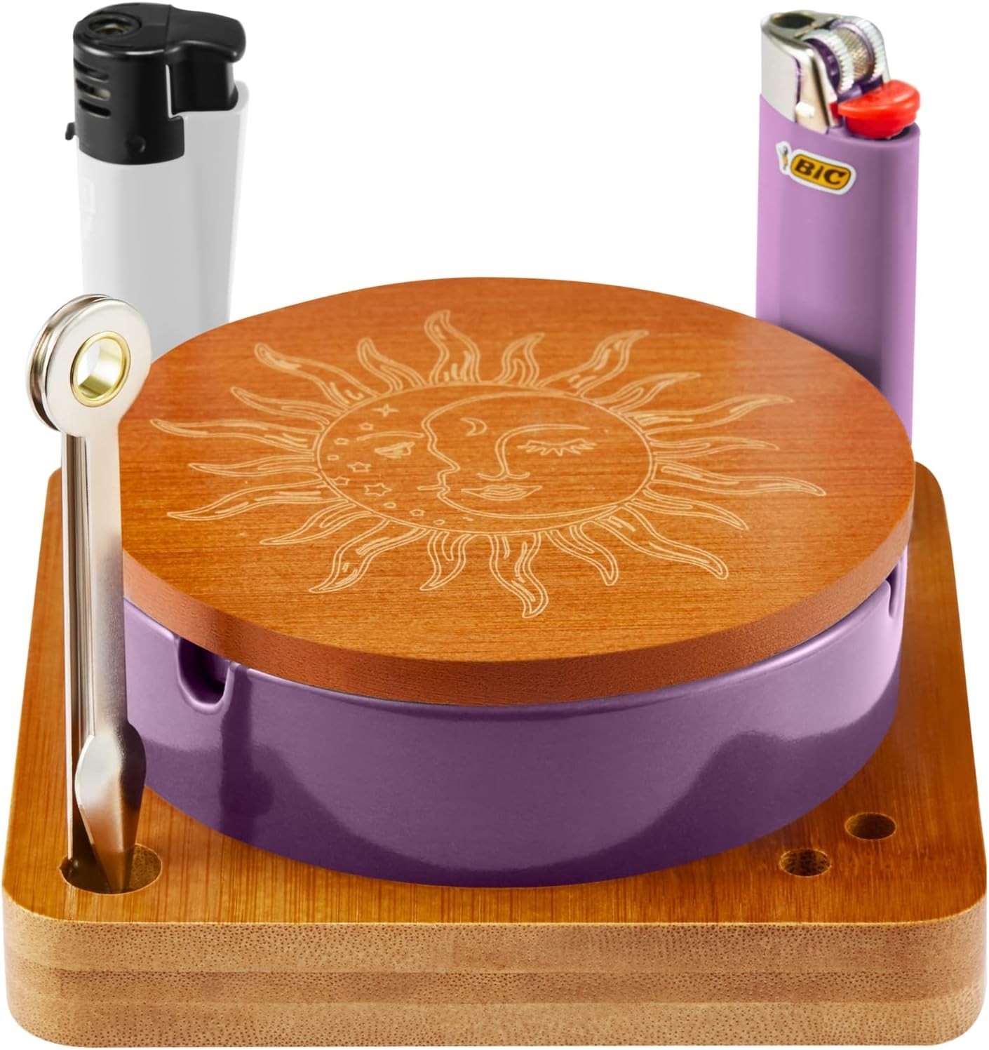 Cute Ashtray with Lighter Holder Ceramic Ashtray with Lid Windproof Odorless Sun