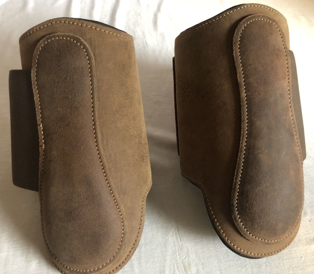 Brown Split Leather splint boots with three buckles 8 inch Size Large
