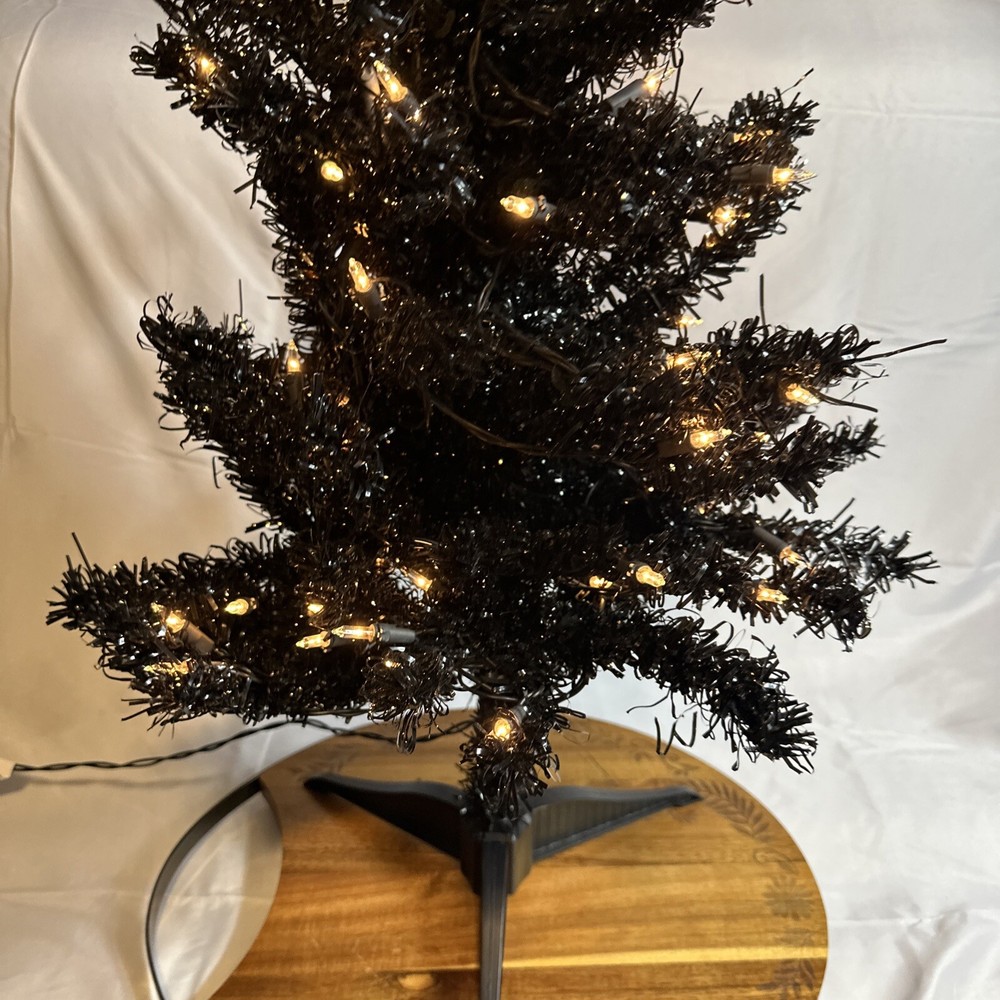 3.5ft Pre-Lit Pomona Pine Black Artificial Christmas Tree Open Box 100 Lights