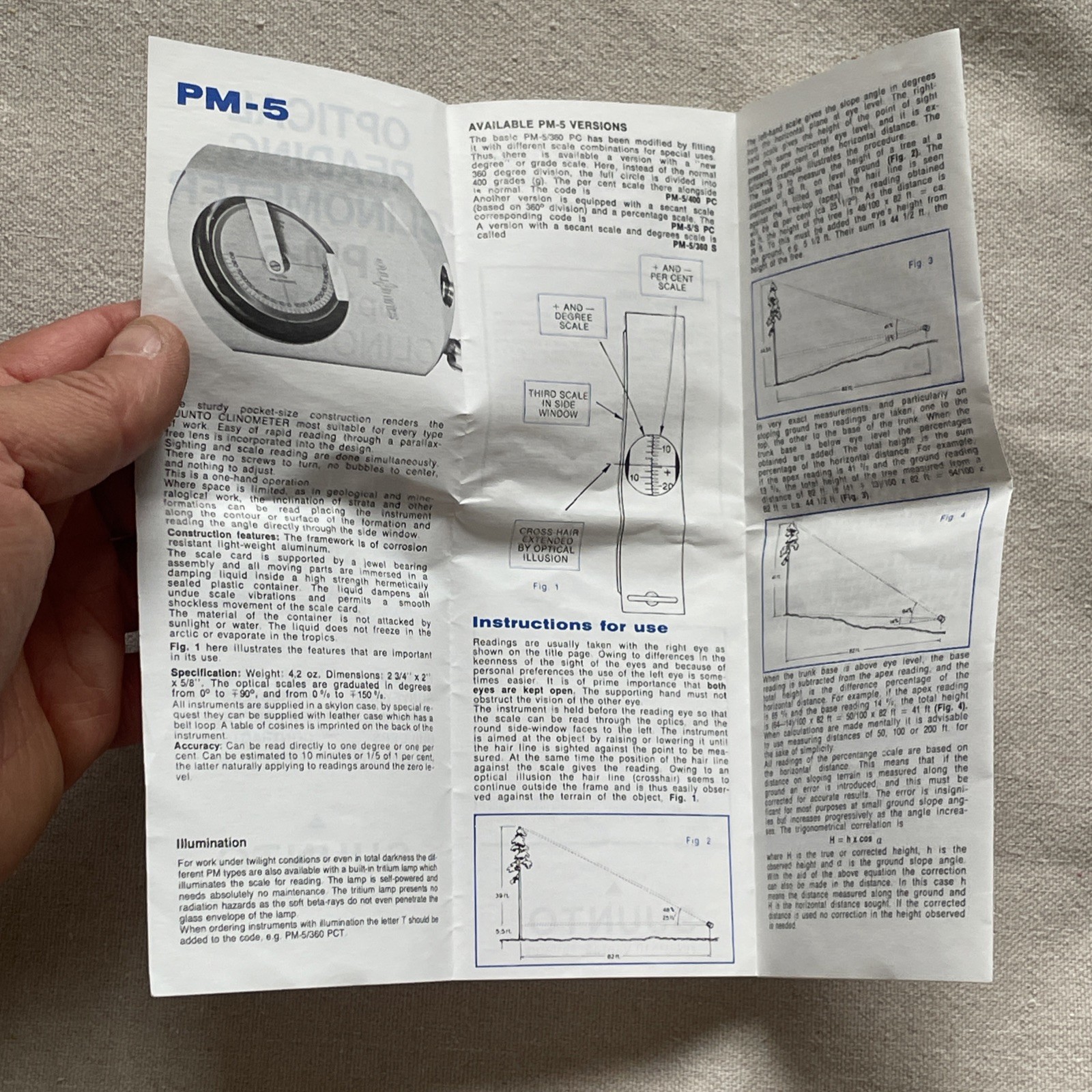 Suunto PM-5/360 PC Clinometer w/ Case Manual Instructions