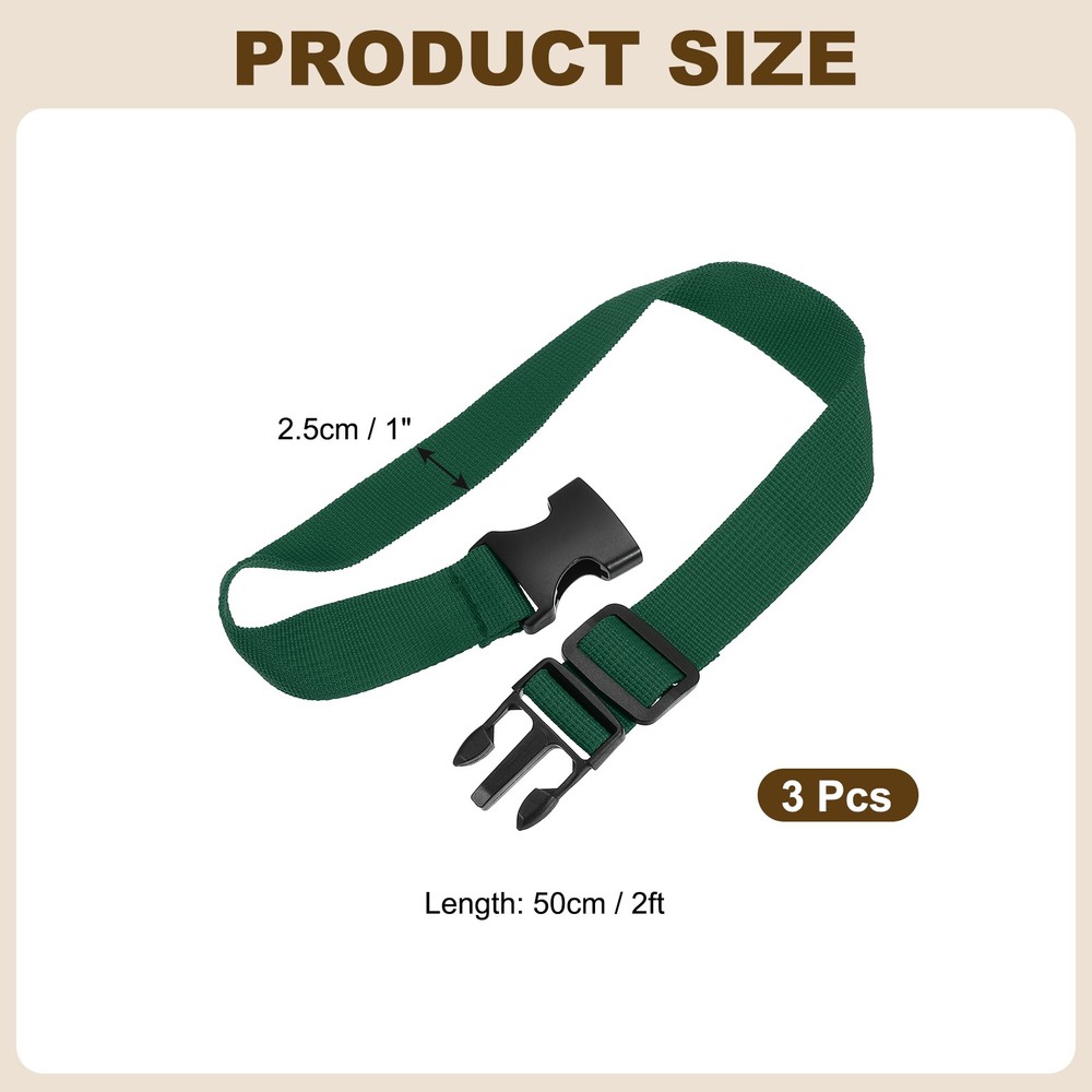 3pcs 1" x 2ft Utility Straps with Quick Release Buckle Adjustable, Dark Green