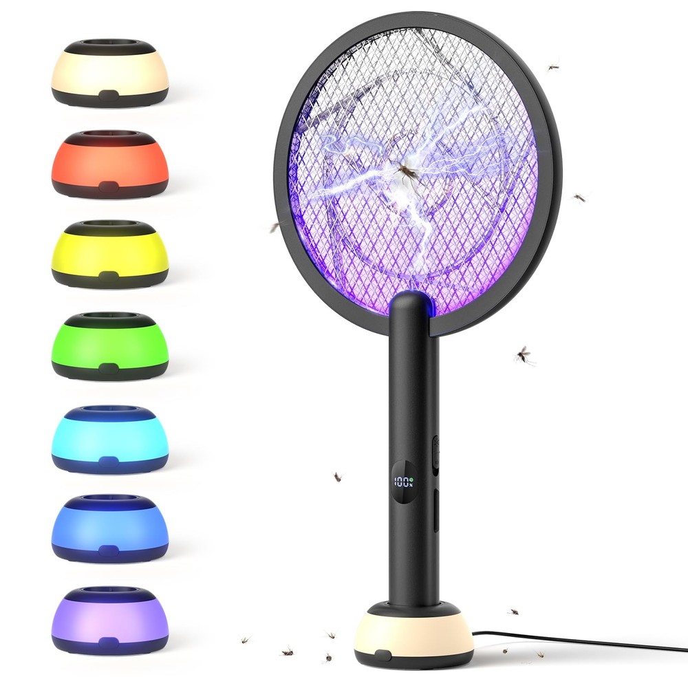 Electric Fly Swatter Bug Zapper Racket 4000V LED Screen Dual Modes Fly Zapper...
