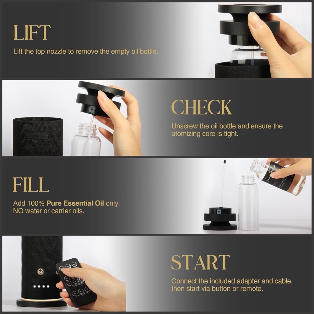 Waterless Scent Diffuser Starter Kit with 5 Oils, Luxury Hotel Style