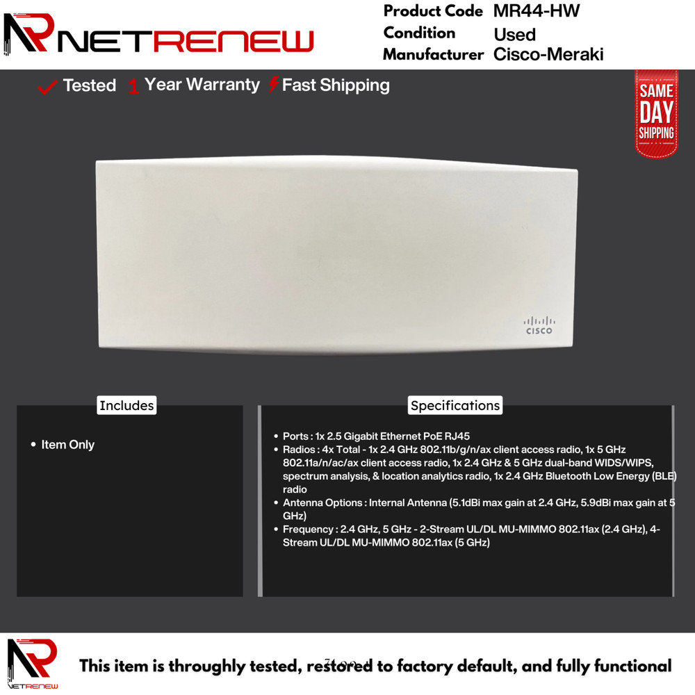 Cisco Meraki MR44-HW Access Point - Unclaimed