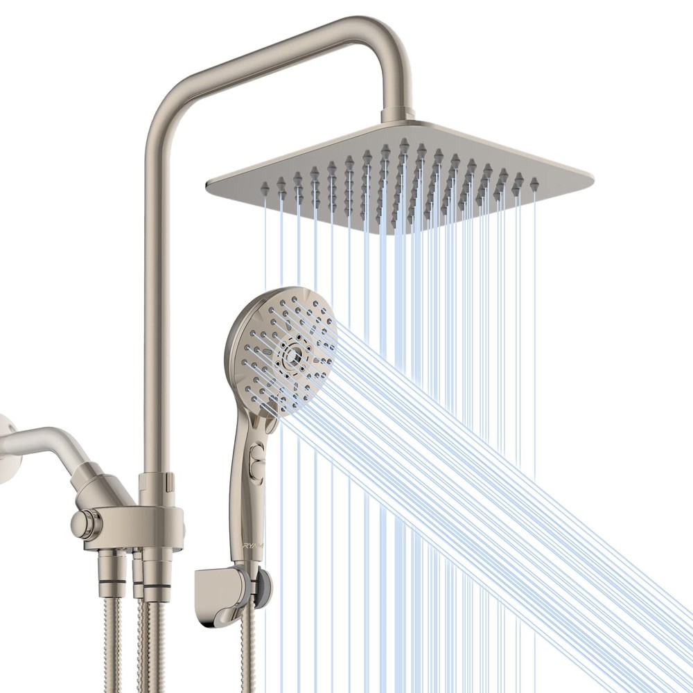 Ryamen Dual Shower Head Combo, Brushed Nickel 8'' High